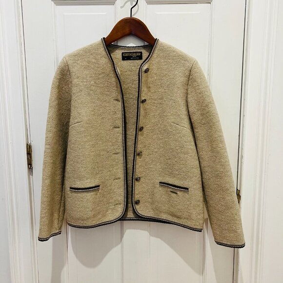 Vintage Geiger Womens Very Thick Pure Wool Button-Up Pockets Cardigan Sweater 45 - Picture 3 of 16